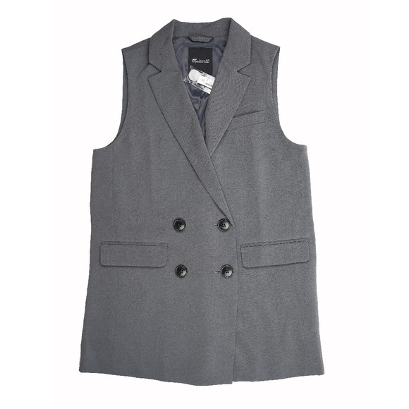 New MADEWELL Double-Breasted Oversized Vest Top Easygoing Crepe Thunder Clou - Picture 6 of 7